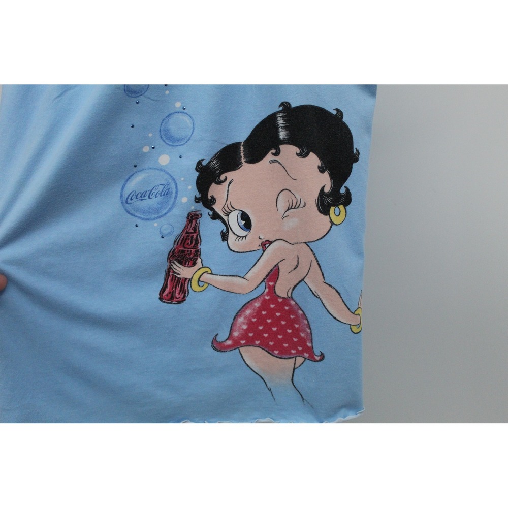 Betty‎ Boop y2k Coca Cola pajama shirt light blue rhinestone embellishments 2X
